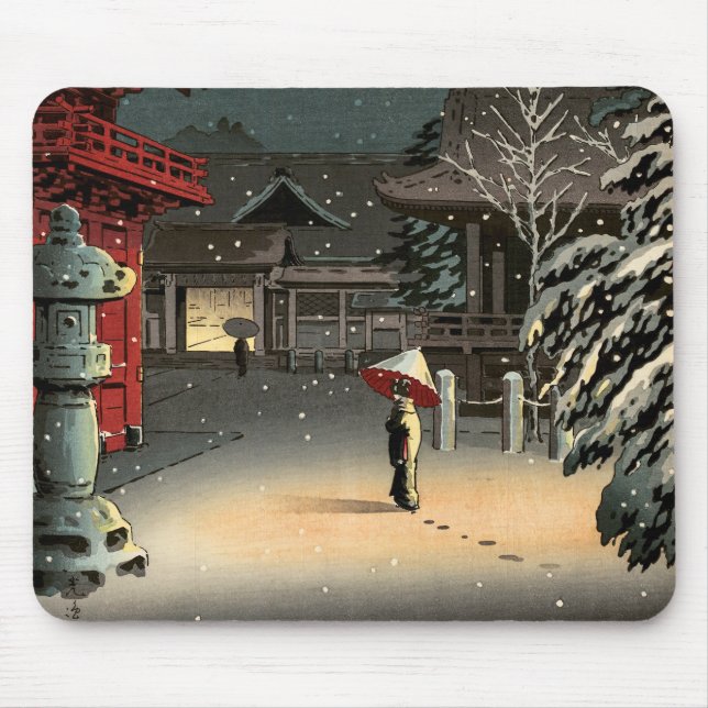 Tsuchiya Koitsu - Snow at Nezu Shrine Mouse Mat (Front)