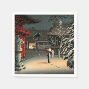 Tsuchiya Koitsu - Snow at Nezu Shrine Napkin