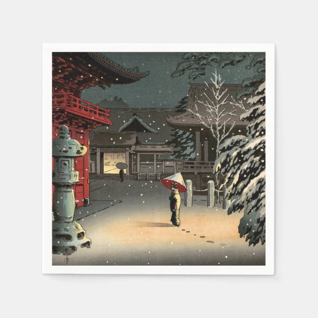 Tsuchiya Koitsu - Snow at Nezu Shrine Napkin (Front)