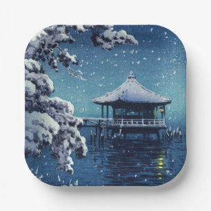 Tsuchiya Koitsu - Snow on the Ukimido at Katada Paper Plate
