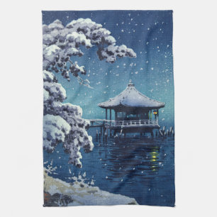 Tsuchiya Koitsu - Snow on the Ukimido at Katada Tea Towel