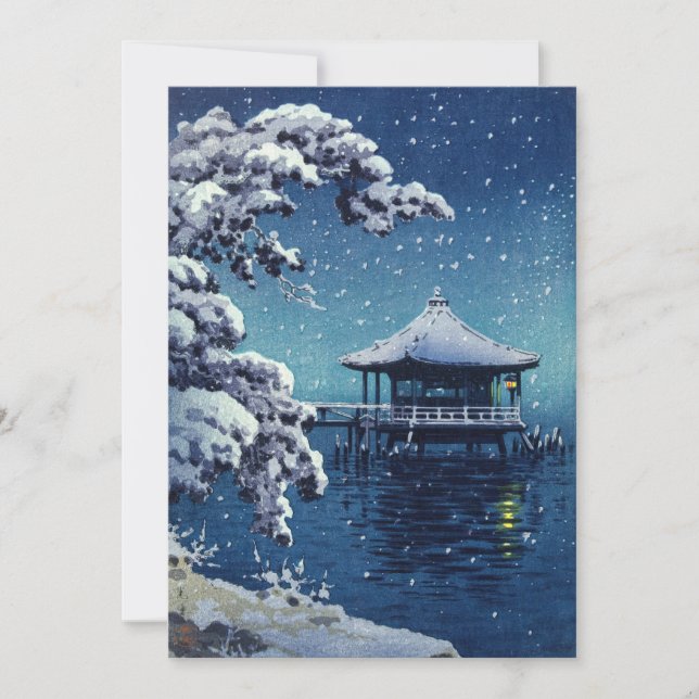 Tsuchiya Koitsu - Snow on the Ukimido at Katada Thank You Card (Front)