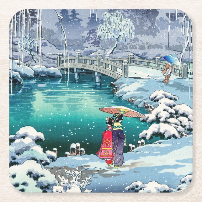 Tsuchiya Koitsu - Spring Snow at Maruyama Square Paper Coaster (Front)