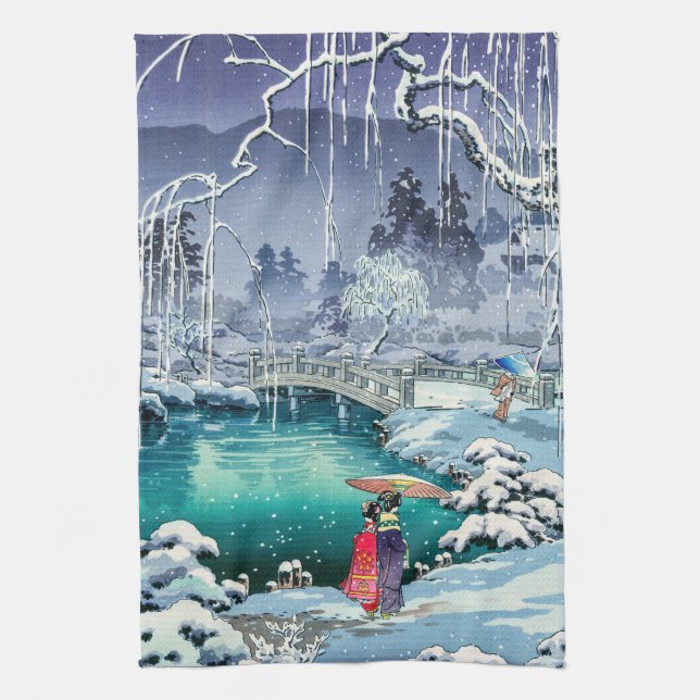 Tsuchiya Koitsu - Spring Snow at Maruyama Tea Towel (Vertical)