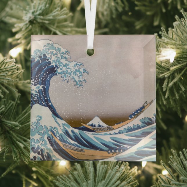 Tsunami Great Wave off Kanagawa Japan by Hokusai Glass Tree Decoration (Insitu)