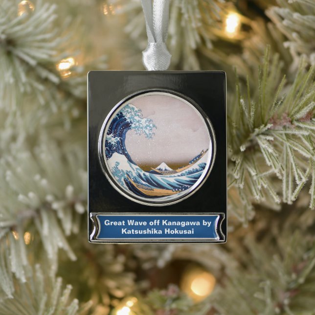 Tsunami Great Wave off Kanagawa Japan by Hokusai Silver Plated Banner Ornament (Tree)