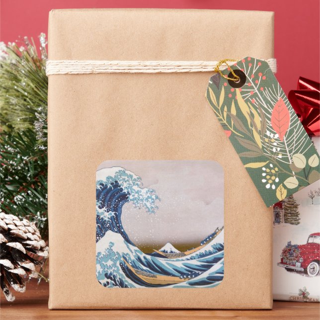 Tsunami Great Wave off Kanagawa Japan by Hokusai Square Sticker (Holiday)