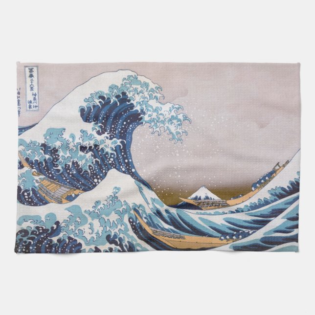 Tsunami Great Wave off Kanagawa Japan by Hokusai Tea Towel (Horizontal)