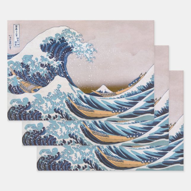Tsunami Great Wave off Kanagawa Japan by Hokusai Wrapping Paper Sheet (Set)