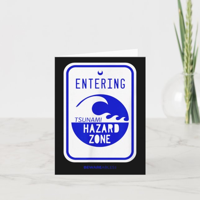 Tsunami Hazard Zone Road Sign Funny Beach And Shor Card (Front)