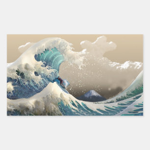 tsunami surf rectangular sticker