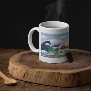 Tsunami Wave Hitting Coastal Road Tropical Storm Coffee Mug