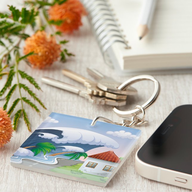 Tsunami Wave Hitting Coastal Road Tropical Storm Key Ring (Creator Uploaded)