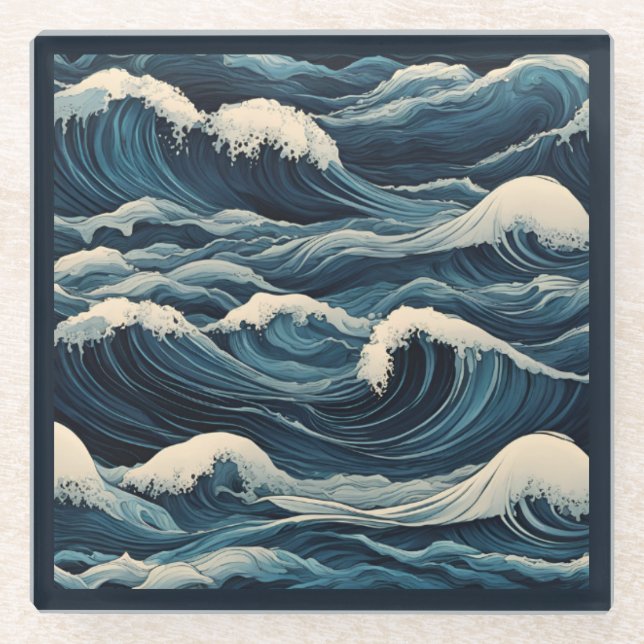 Tsunami Waves Glass Coaster (Front)
