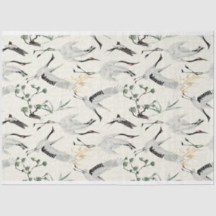 Tsuru Crane Bird and Pine Tree Japan Watercolor  Tissue Paper