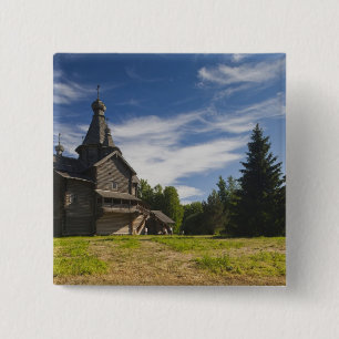 Ttraditional wooden Russian Orthodox church 15 Cm Square Badge