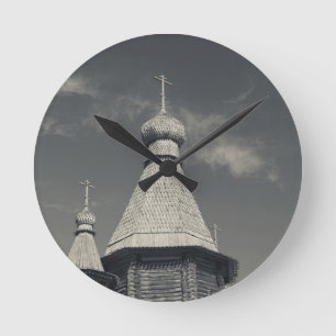 Ttraditional wooden Russian Orthodox church 3 Round Clock