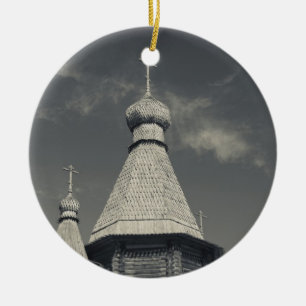 Ttraditional wooden Russian Orthodox church Ceramic Tree Decoration