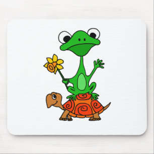 TU- Funny Frog Riding Turtle Cartoon Mouse Mat