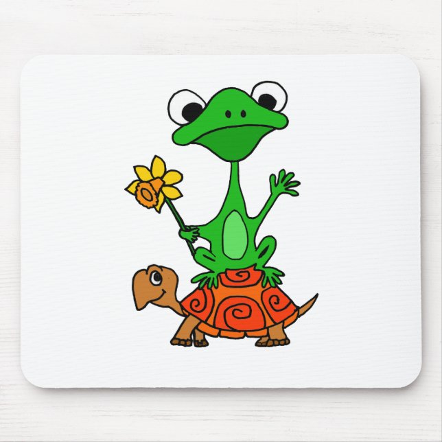 TU- Funny Frog Riding Turtle Cartoon Mouse Mat (Front)