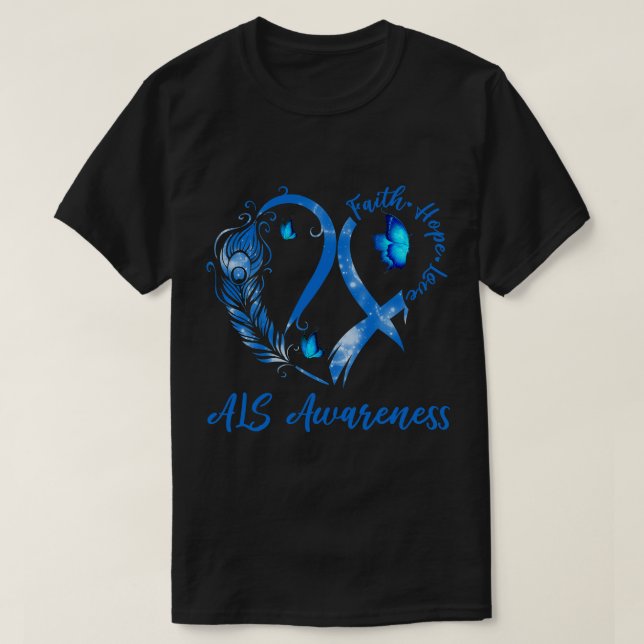 Tu Heart Butterfly Blue Ribbon ALS Awareness Month T-Shirt (Design Front)