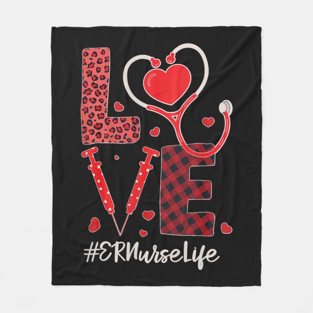 Tu Love Stethoscope Heart Er Nurse Valentines Day Fleece Blanket (Front)