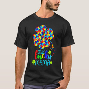 Tu One Lucky Mama Heart Puzzle Autism Awareness T-Shirt