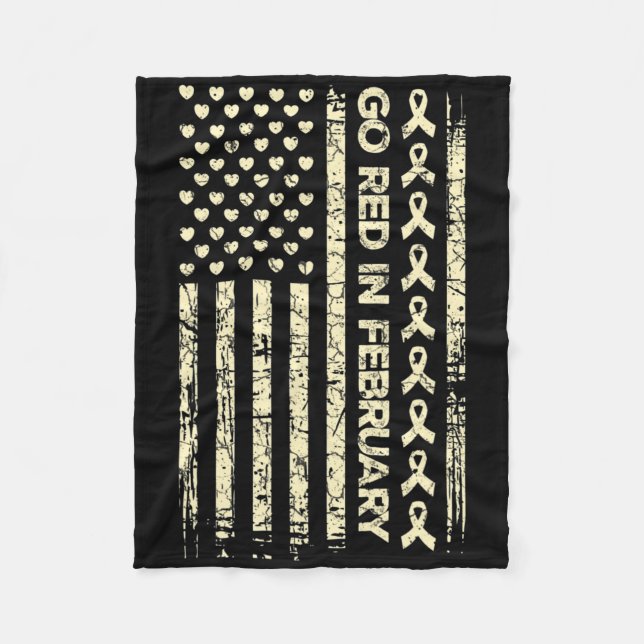 Tu Red Ribbon Heart Disease Awareness Gift America Fleece Blanket (Front)