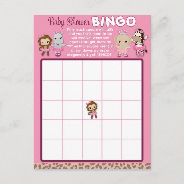 Tu Tu Cute Ballerina Baby Shower BINGO cards TTC (Front)