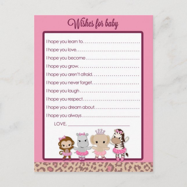 Tu Tu Cute Ballerina Baby Shower Wishes for Baby Advice Card (Front)