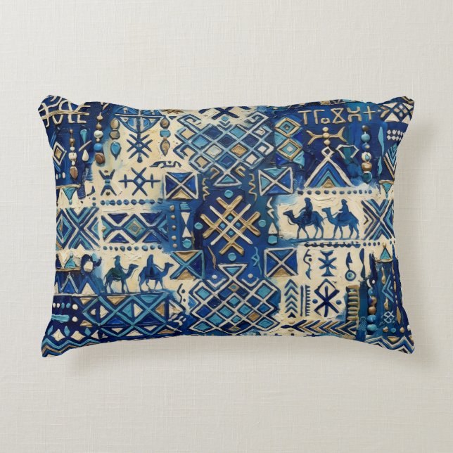 Tuareg Tifinagh Patchwork Throw Pillow | Saharan I (Front)