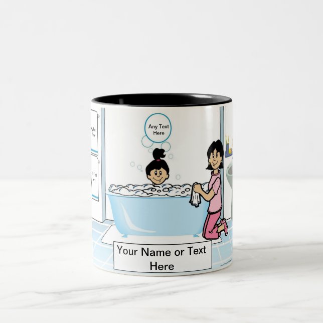Tub Time - 1 Girl, Single Mum Cartoon Two-Tone Coffee Mug (Center)