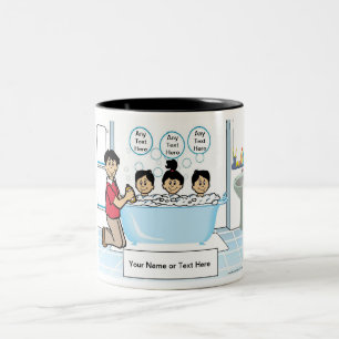 Tub Time - 2 Boys, 1 Girl, Single Dad Cartoon Two-Tone Coffee Mug