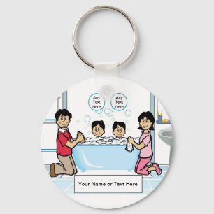 Tub Time - 2 Boys Cartoon by PrintedPerfection.com Key Ring