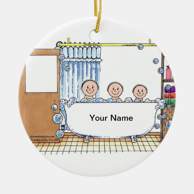 Tub Time - Three Children Ceramic Tree Decoration (Front)