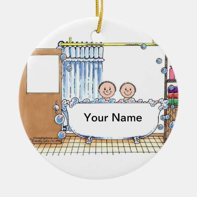 Tub Time - Two Children Ceramic Tree Decoration (Front)