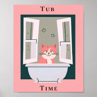 Tub Time with Kitty Bathroom Art  Poster