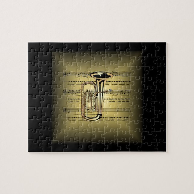 Tuba ~ 3-D Sheet Music Pillow ~ Gold & Black Back Jigsaw Puzzle (Horizontal)