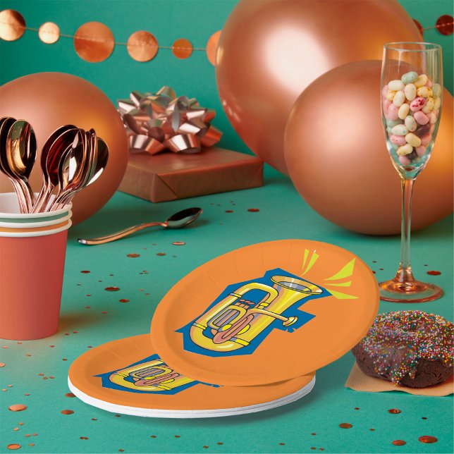 Tuba Brass Instrument Bright Music Band Paper Plate (Creator Uploaded)