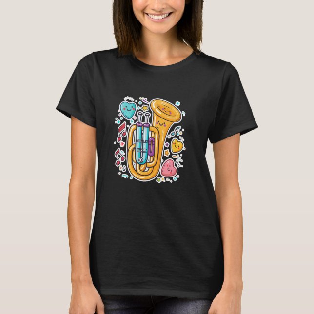 Tuba Cartoon Look Jazz Music T-Shirt (Front)