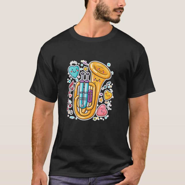 Tuba Cartoon Look Jazz Music T-Shirt (Front)