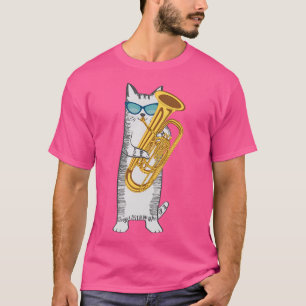 Tuba Cat Wearing Retro Sunglasses For Low Brass Pl T-Shirt