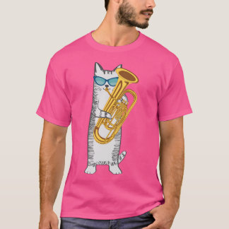 Tuba Cat Wearing Retro Sunglasses For Low Brass Pl T-Shirt