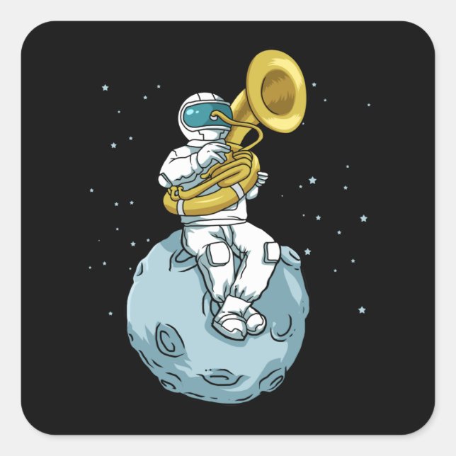 Tuba Gift Astronaut Marching Band Music Sousaphone Square Sticker (Front)