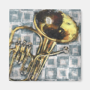 Tuba Grey Squares Painting Music Magnet