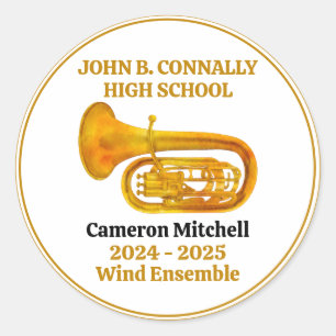 Tuba High School Band Gold Personalised Classic Round Sticker