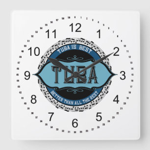 Tuba Is Best Black Music Notes Square Wall Clock