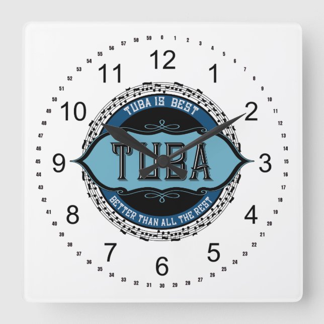 Tuba Is Best Black Music Notes Square Wall Clock (Front)