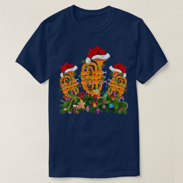 Tuba Music Lover Xmas Lighting Santa Hat Tuba Chri T-Shirt (Design Front)
