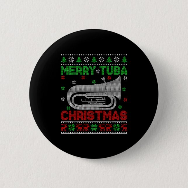 Tuba Music Lover Xmas Lighting Ugly Merry Tuba Chr 6 Cm Round Badge (Front)